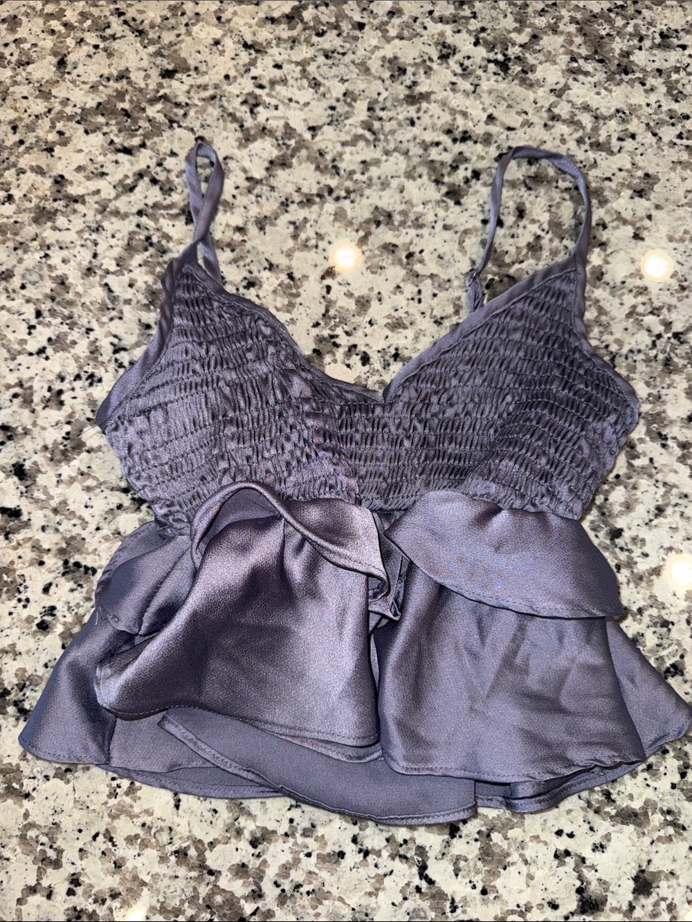 Altar'd State Slate Lavender Smocked Satin Cami